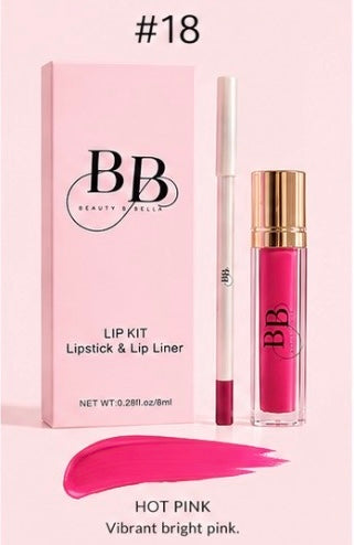 Juicy bright pink lip kit with a matching lip liner